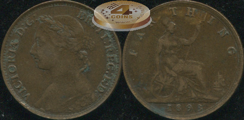 Великобритания. 1 фартинг. 1893. (VF/VF-)