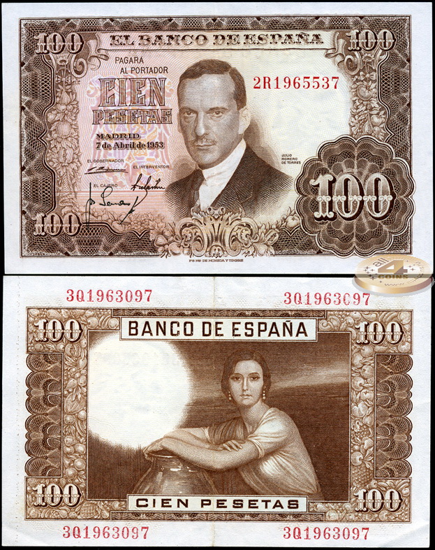 Испания. 100 песет (XF) 1953