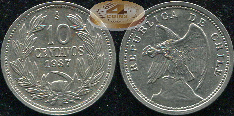 Чили. 10 центаво. 1937 (aUnc+)