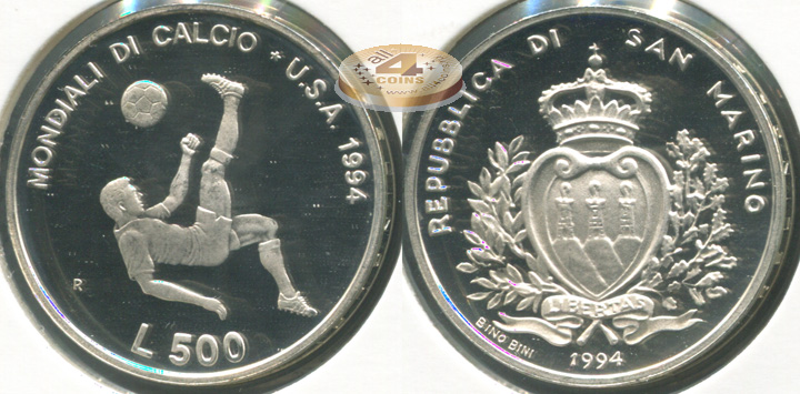 Сан-Марино. 500 лир. 1994 (Proof. Серебро)