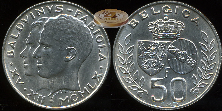 Бельгия. 50 франков. 1960 (Unc. Серебро)