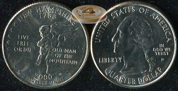 США. Квотер (25 центов). 2000.P (Unc) Нью-Гэмпшир