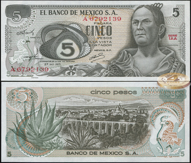 Мексика. 5 песо (Unc) 1971