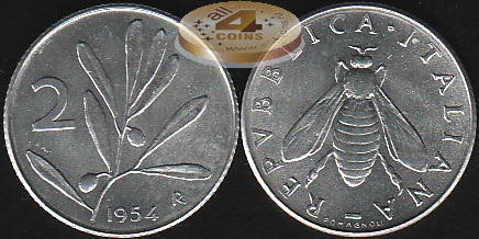 Италия. 2 лиры. 1954 (Unc)
