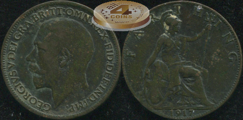 Великобритания. 1 фартинг. 1917. (XF/XF+)