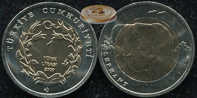 Турция. 1 лира. 2009 (Unc. Биметалл)