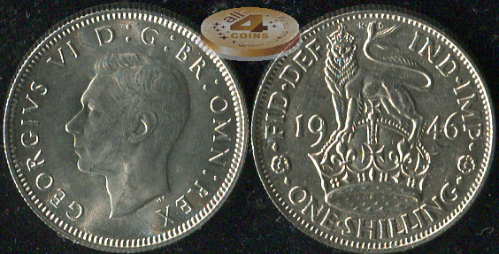 Великобритания. 1 шиллинг. 1946 (Unc. Серебро)