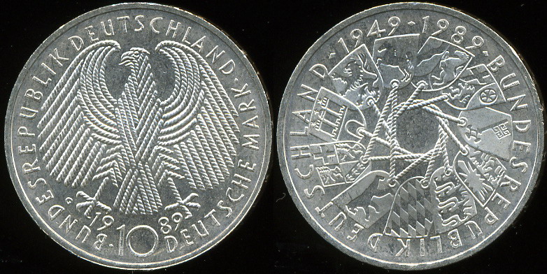 Германия (ФРГ). 10 марок. 1989 (Серебро)