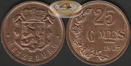 Люксембург. 25 центимов. 1947 (aUnc)