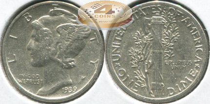 США. 10 центов [Дайм]. 1939 (XF. Серебро)