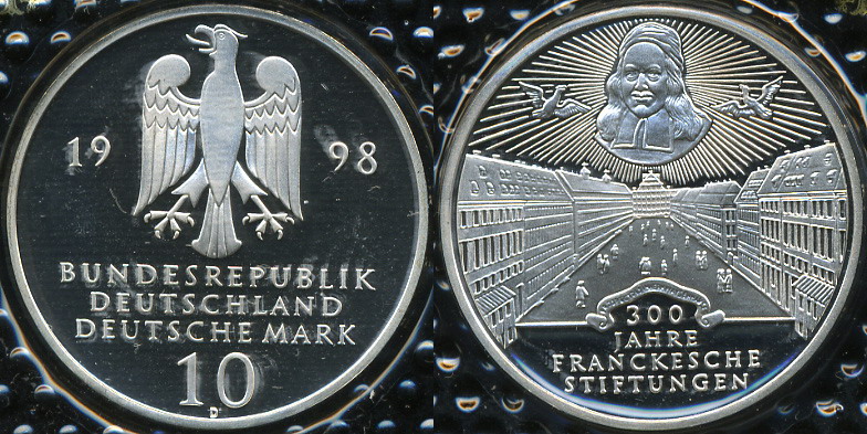 Германия (ФРГ). 10 марок. 1998 (D) (Proof. Серебро)