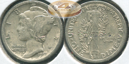 США. 10 центов [Дайм]. 1917 (aVF/VF. Серебро)