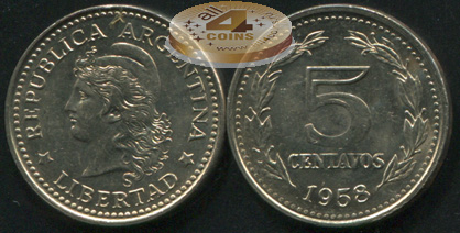 Аргентина. 5 центаво. 1958 (aUnc/Unc)