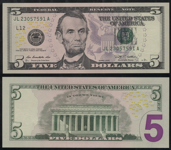 США. 5 долларов (Unc) 2009.L