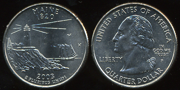 США. Квотер (25 центов). 2003.P (Unc) Майн