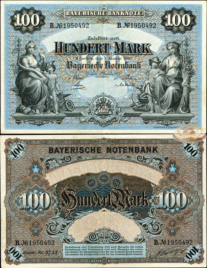 Германия (Бавария). 100 марок (XF) 1900
