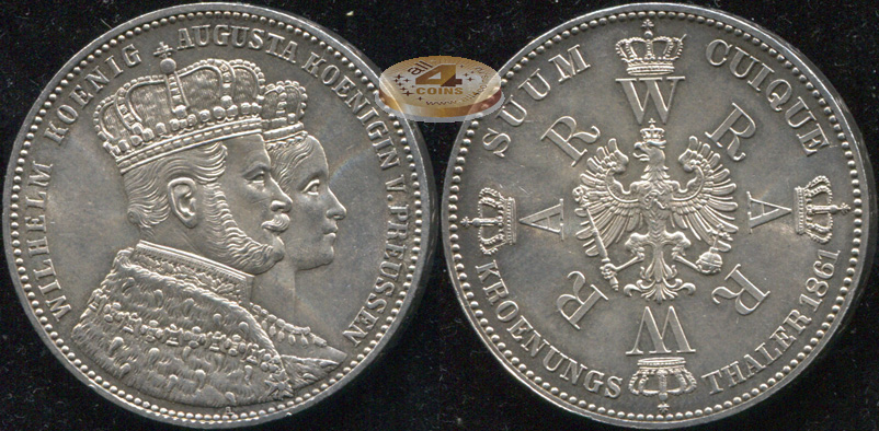 Германия (Пруссия). Кронен Талер. 1861 (Unc. Серебро)
