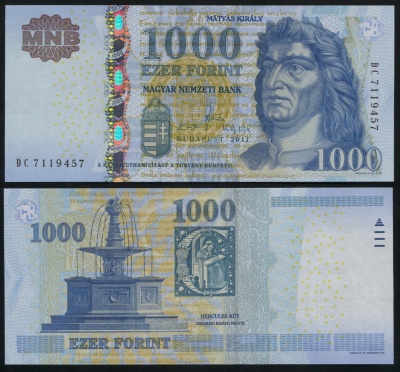 Венгрия Банкнота 1000 форинтов 2011 Unc Бумага Кат# P.197c