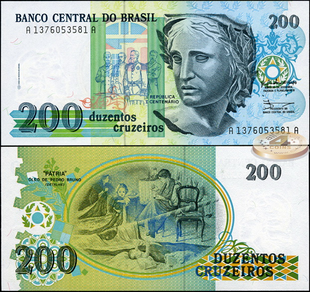 Бразилия. 200 крузейро (Unc) 1990
