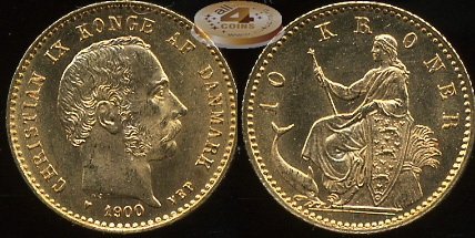 Дания. 10 крон. 1900 (Unc. Золото)