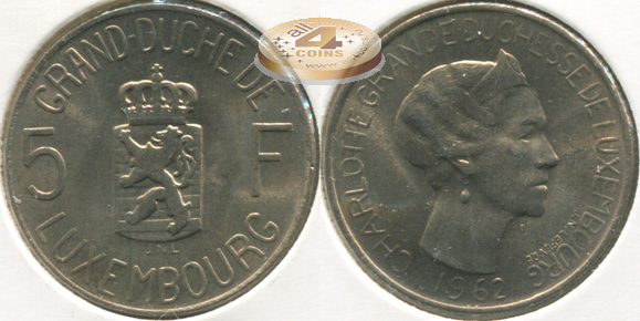 Люксембург. 5 франков. 1962 (aUnc/XF+)
