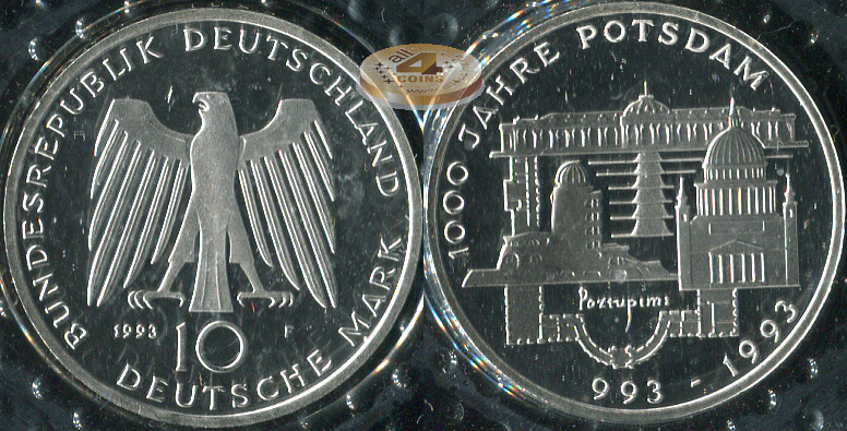 Германия (ФРГ). 10 марок. 1993.F (Proof. Серебро)