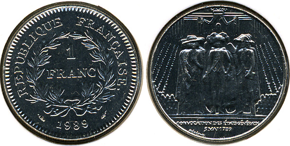 Франция. 1 франк. 1989 (Unc)
