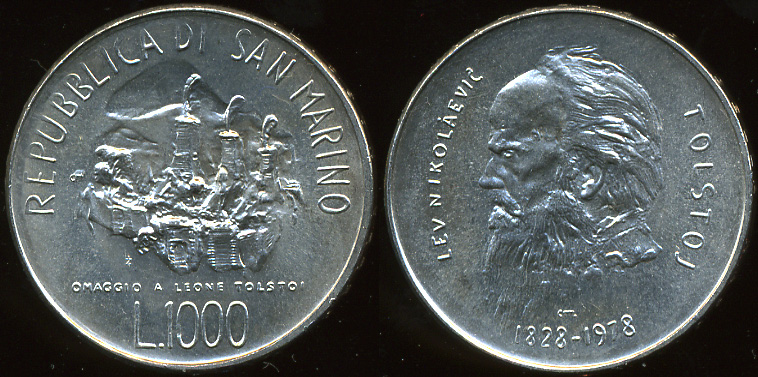 Сан-Марино. 1000 лир. 1978 (Unc. Серебро)