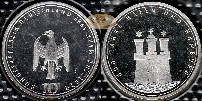 Германия (ФРГ). 10 марок. 1989 J (Proof. Серебро)