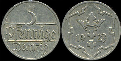Германия (Данциг). 5 пфеннигов. 1923 (XF)