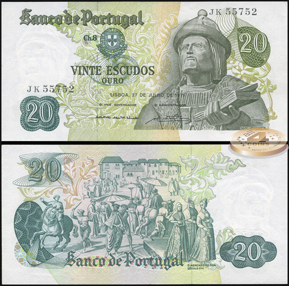 Португалия. 20 эскудо (Unc) 1971