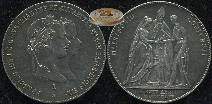 Австрия (Австрийская имп.). 1 гульден. 1854 A (XF+. Серебро)