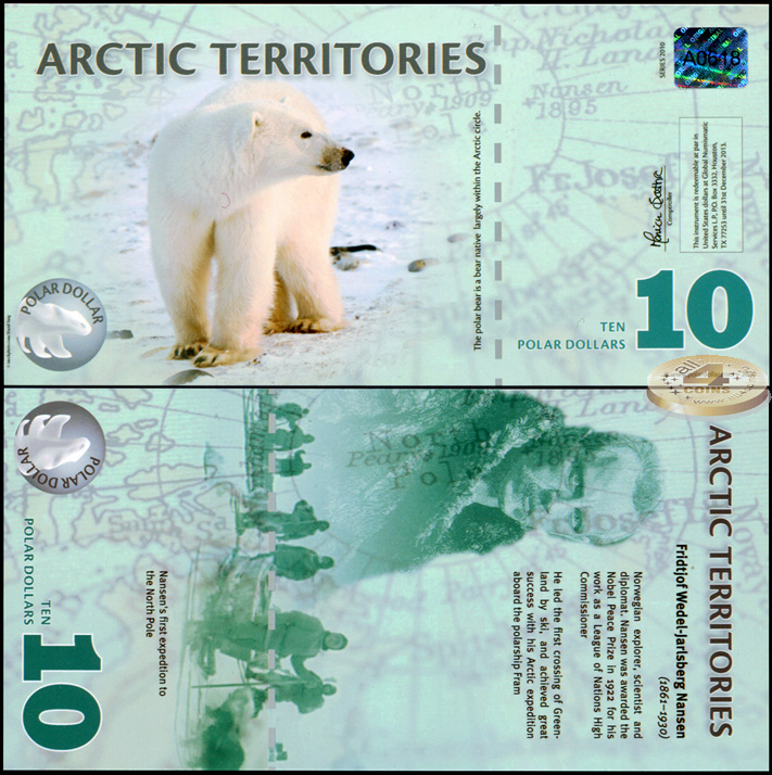 Арктические территории. 10 долларов (Unc. Пластик) 2010