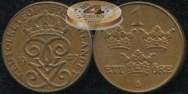 Швеция. 1 эре. 1939 (aUnc)