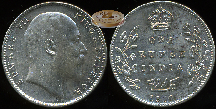 Британская Индия. 1 рупия. 1910 (Серебро)