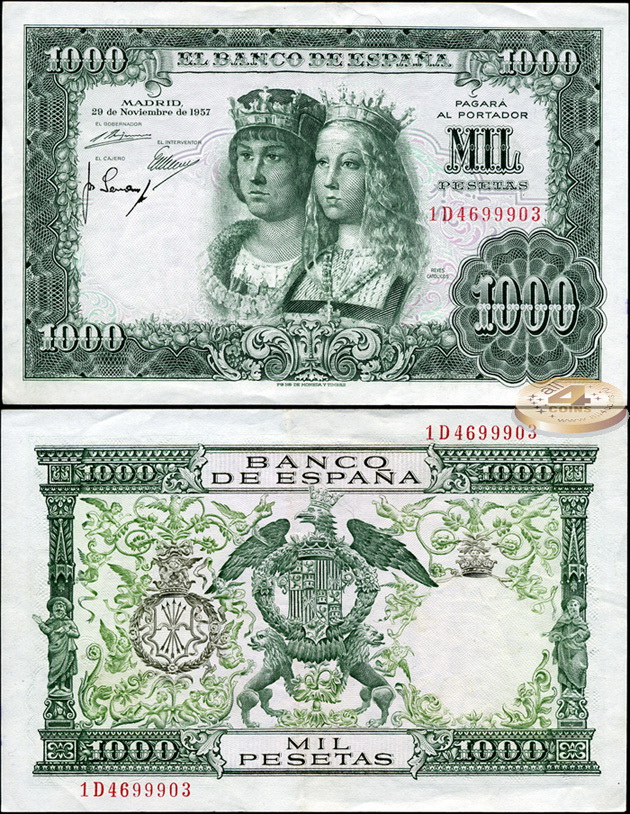 Испания. 1000 песет (XF+) 1957