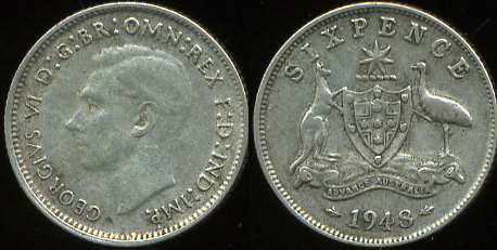 Австралия. 6 персов. 1948 (VF. Серебро)