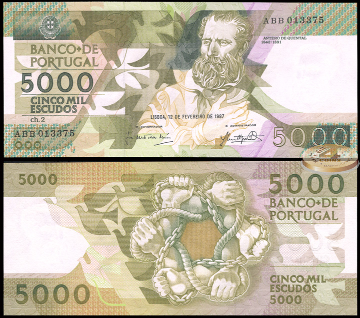 Португалия. 5000 эскудо (Unc) 1987