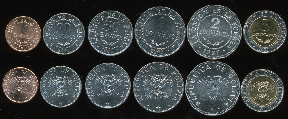 Боливия. Набор №1 (6 монет) 1997-2004