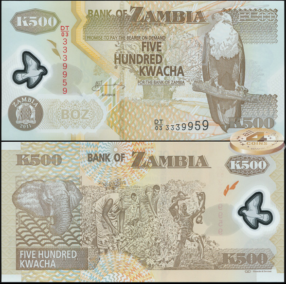 Замбия. 500 квача (Unc. Пластик) 2011