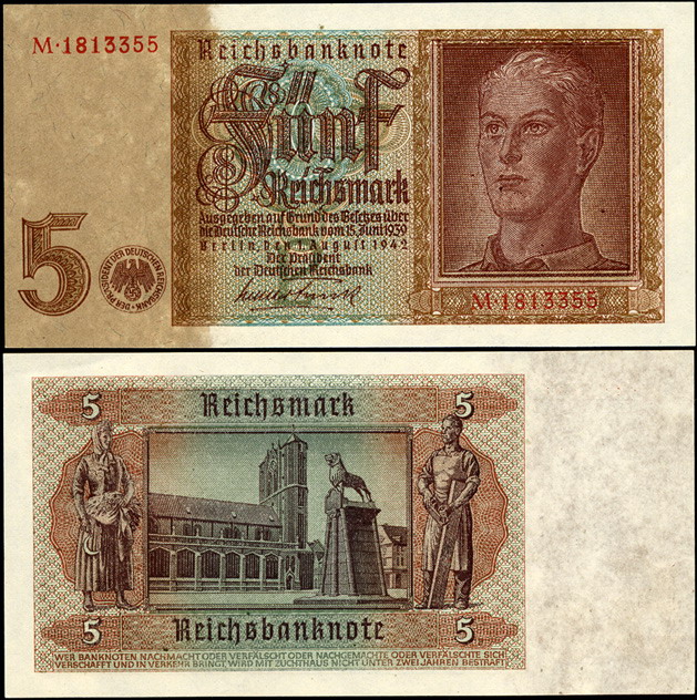 Германия (3 рейх). 5 рейхсмарок (Unc) 1942