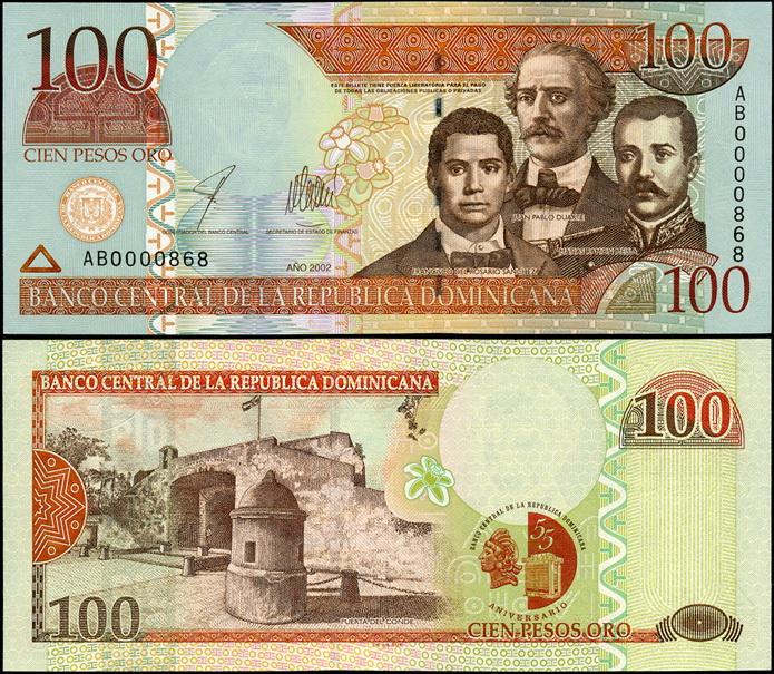Доминиканская республика. 100 песо (Unc) 2002