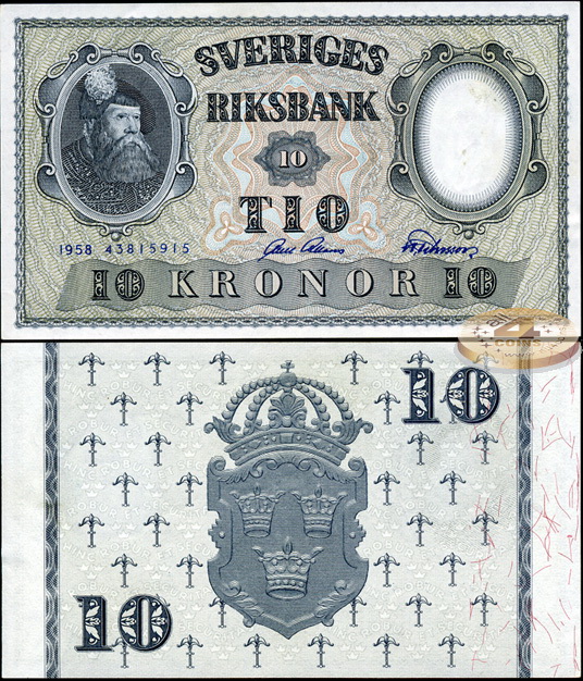Швеция. 10 крон (Unc) 1958