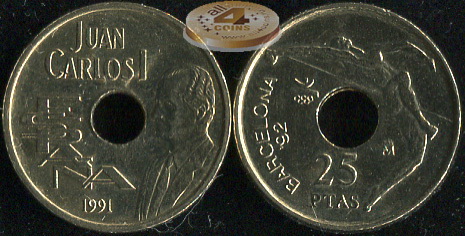 Испания. 25 песет. 1991 (Unc)