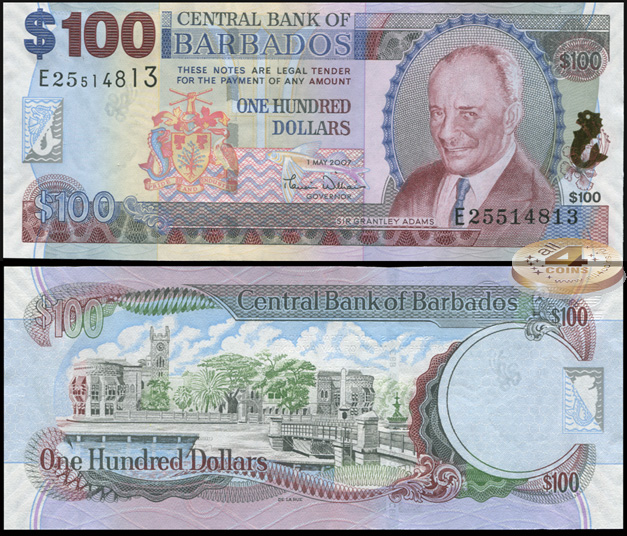 Барбадос. 100 долларов (Unc) 2007