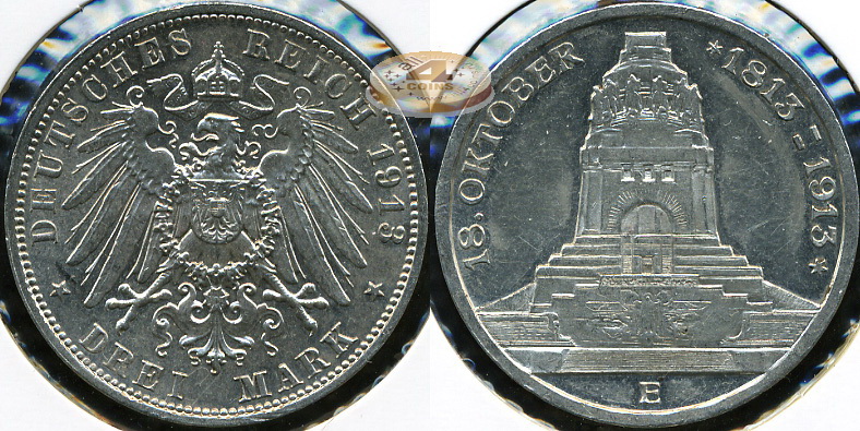 Германия (Саксония). 3 марки. 1913 E (Proof-. Серебро)