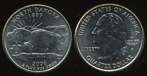 США. Квотер [25 центов]. 2006.P (Unc) Северная Дакота