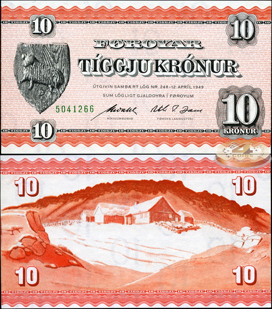 Фарерские острова. 10 крон (Unc) 1954