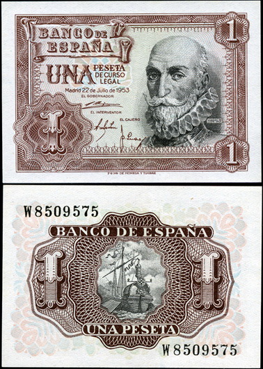 Испания. 1 песета (Unc) 1953