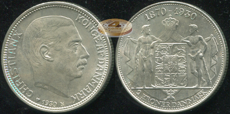 Дания. 2 кроны. 1930 (Unc. Серебро)